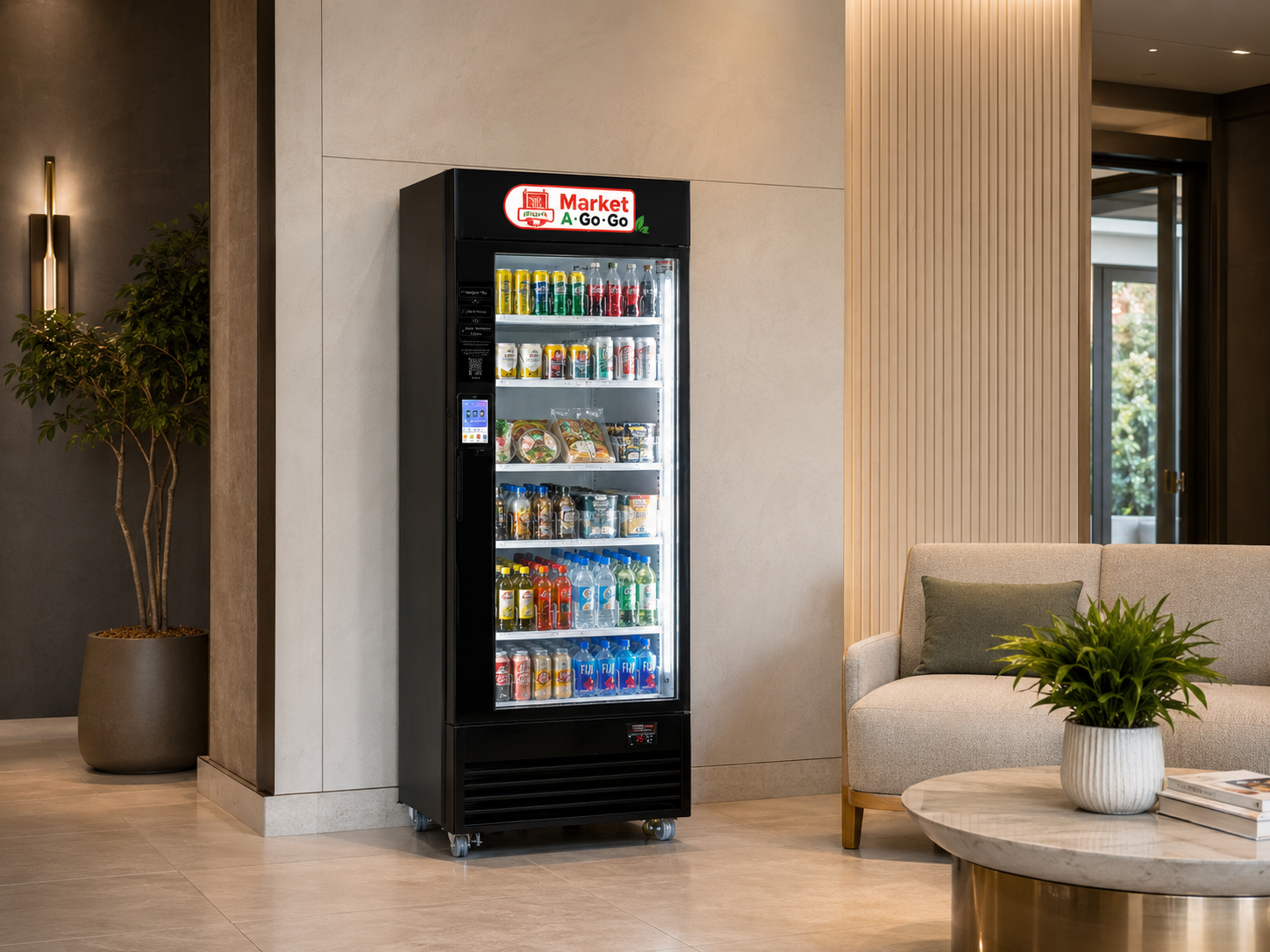 Single Market A Go Go vending machine in a comfortable resident lounge